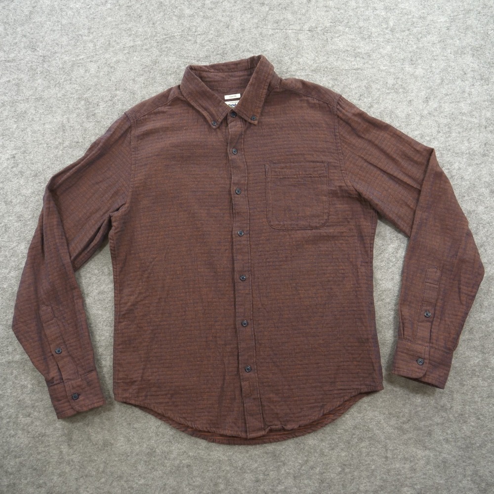 Bridge & Burn Shirt Mens Medium Red Burgundy Button Up Organic Hemp Chambray